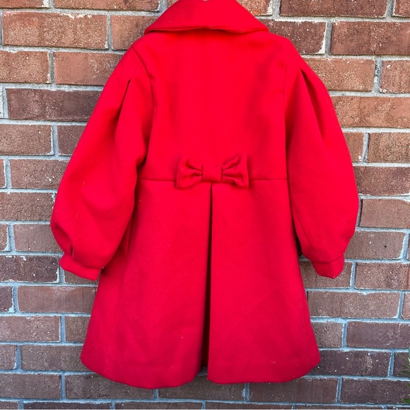 Janie and Jack Red Pleated Puff Sleeve Peacoat Girls 5/6 - Picture 4 of 6